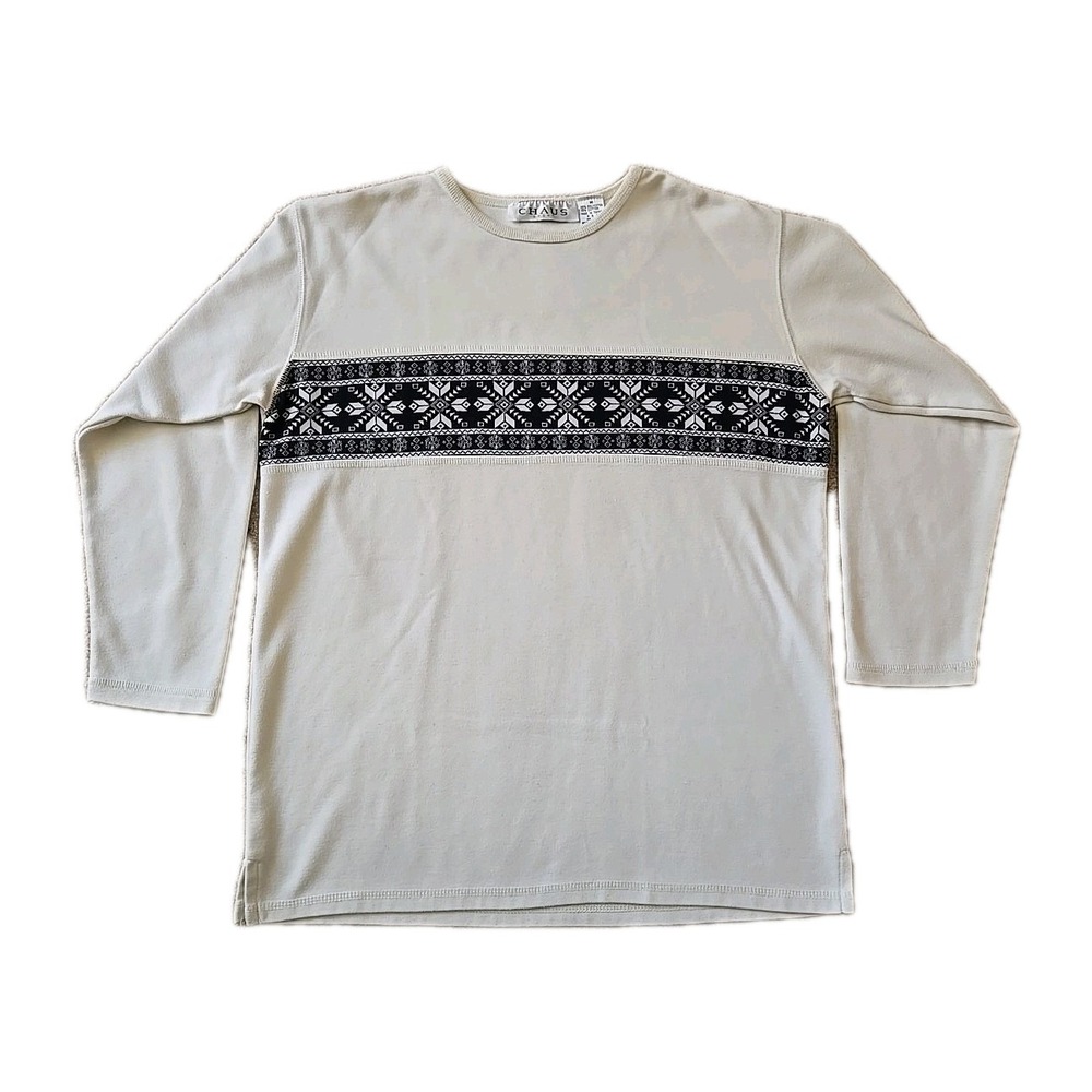Vintage Chaus Womens Sweater Medium White Black Fair Isle Oversized Nordic 90s‎